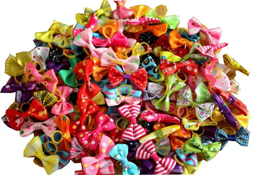100pcs Dog Grooming Bows Pink Red rose pink Cat Pet hair bows Princess girls hair accessories Pet Dog Bowknot Rubber bands