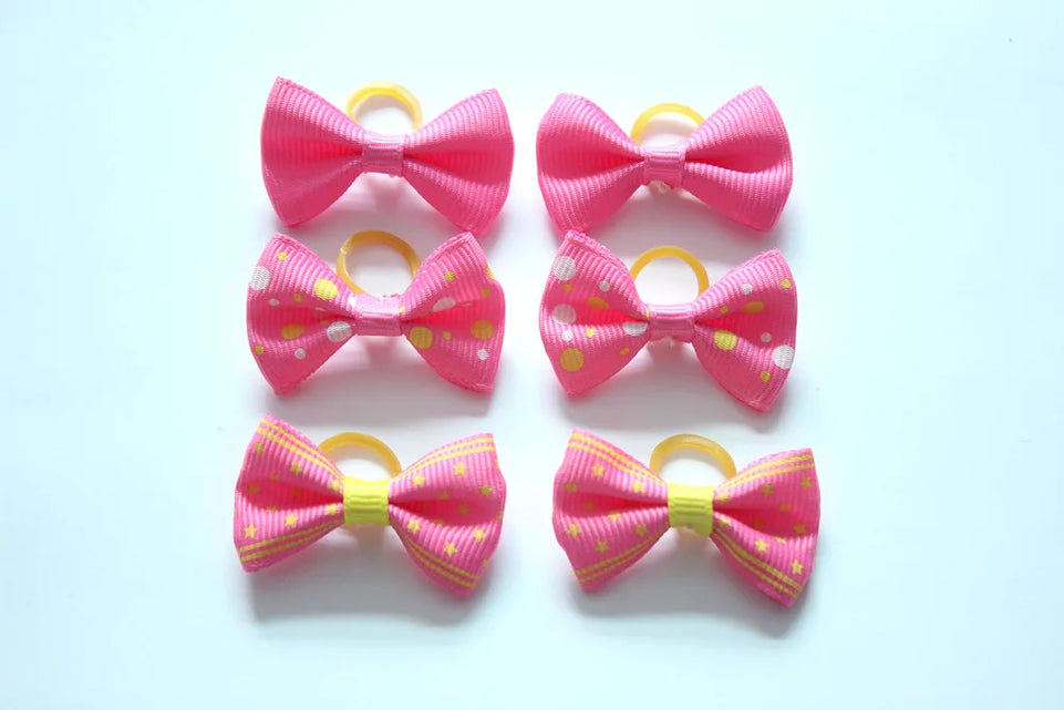 100pcs Dog Grooming Bows Pink Red rose pink Cat Pet hair bows Princess girls hair accessories Pet Dog Bowknot Rubber bands