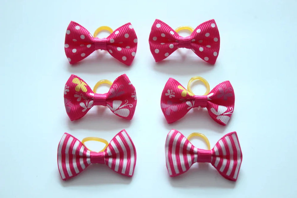 100pcs Dog Grooming Bows Pink Red rose pink Cat Pet hair bows Princess girls hair accessories Pet Dog Bowknot Rubber bands