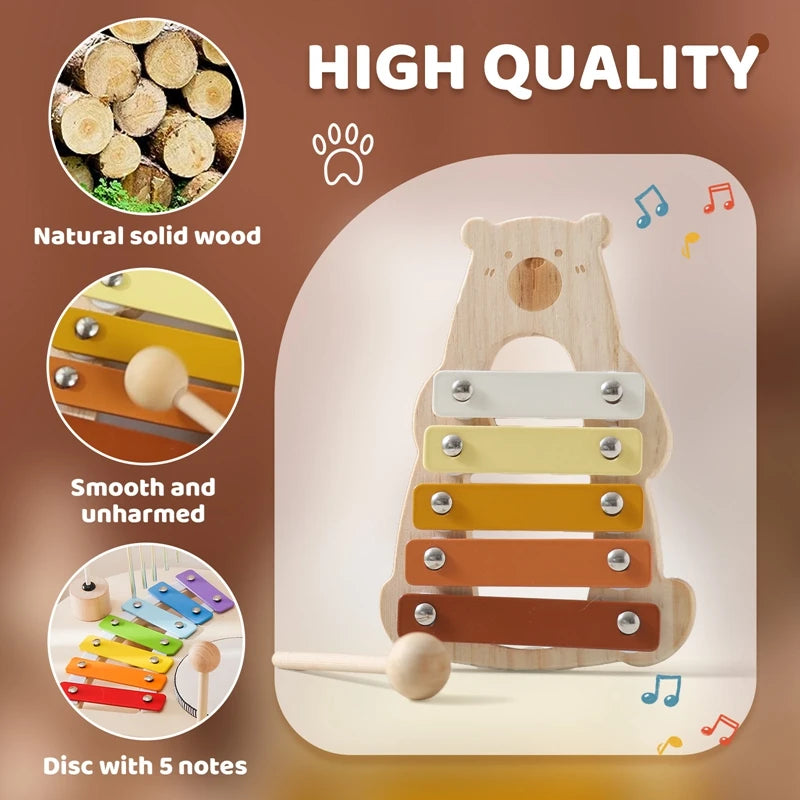 Montessori Toys Baby Music Toys Musical Instrument Wooden Educational Toys Baby 0 3 Years Toys Bear Xylophone Children toys