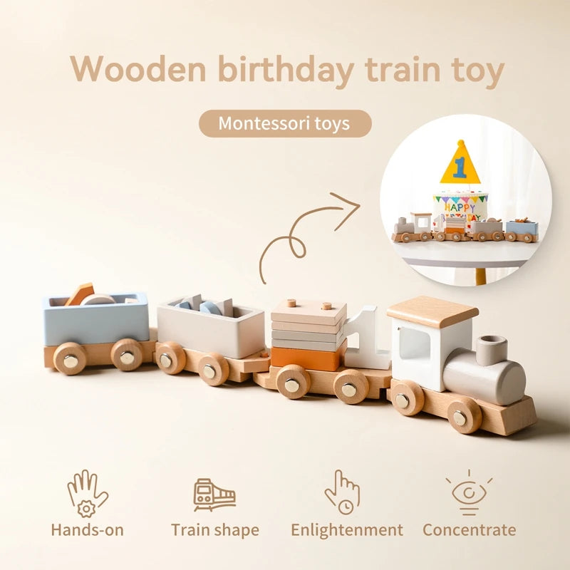 Wooden Train Birthday Toy Montessori Toys Baby Educational Toys Wooden Trolley Baby Learning Toys Number Of Wood Baby's Toys