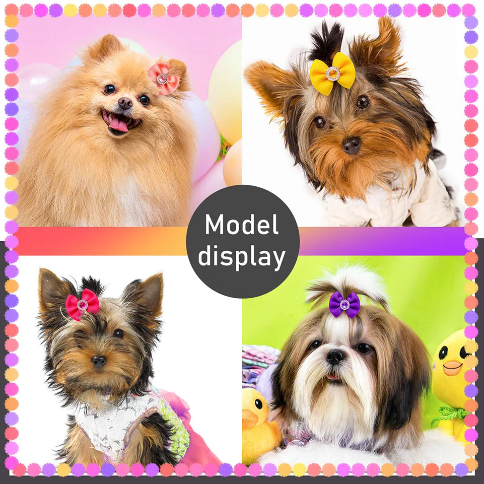 New Dog Hair Accessoreis Puppy Bows Solid Diamond Pets Headwear Dogs Cat Grooming Girls Bows for Dog Cats Hair Accessories
