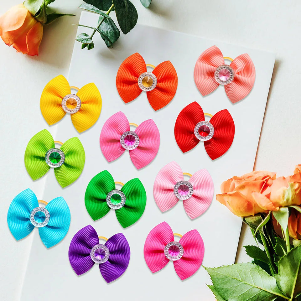 New Dog Hair Accessoreis Puppy Bows Solid Diamond Pets Headwear Dogs Cat Grooming Girls Bows for Dog Cats Hair Accessories