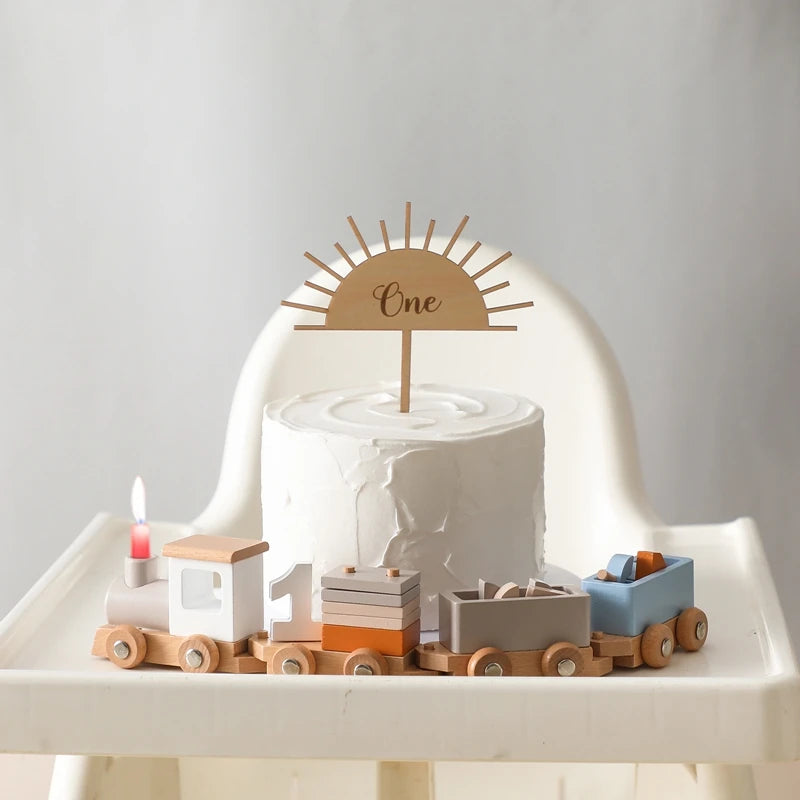 Wooden Train Birthday Toy Montessori Toys Baby Educational Toys Wooden Trolley Baby Learning Toys Number Of Wood Baby's Toys
