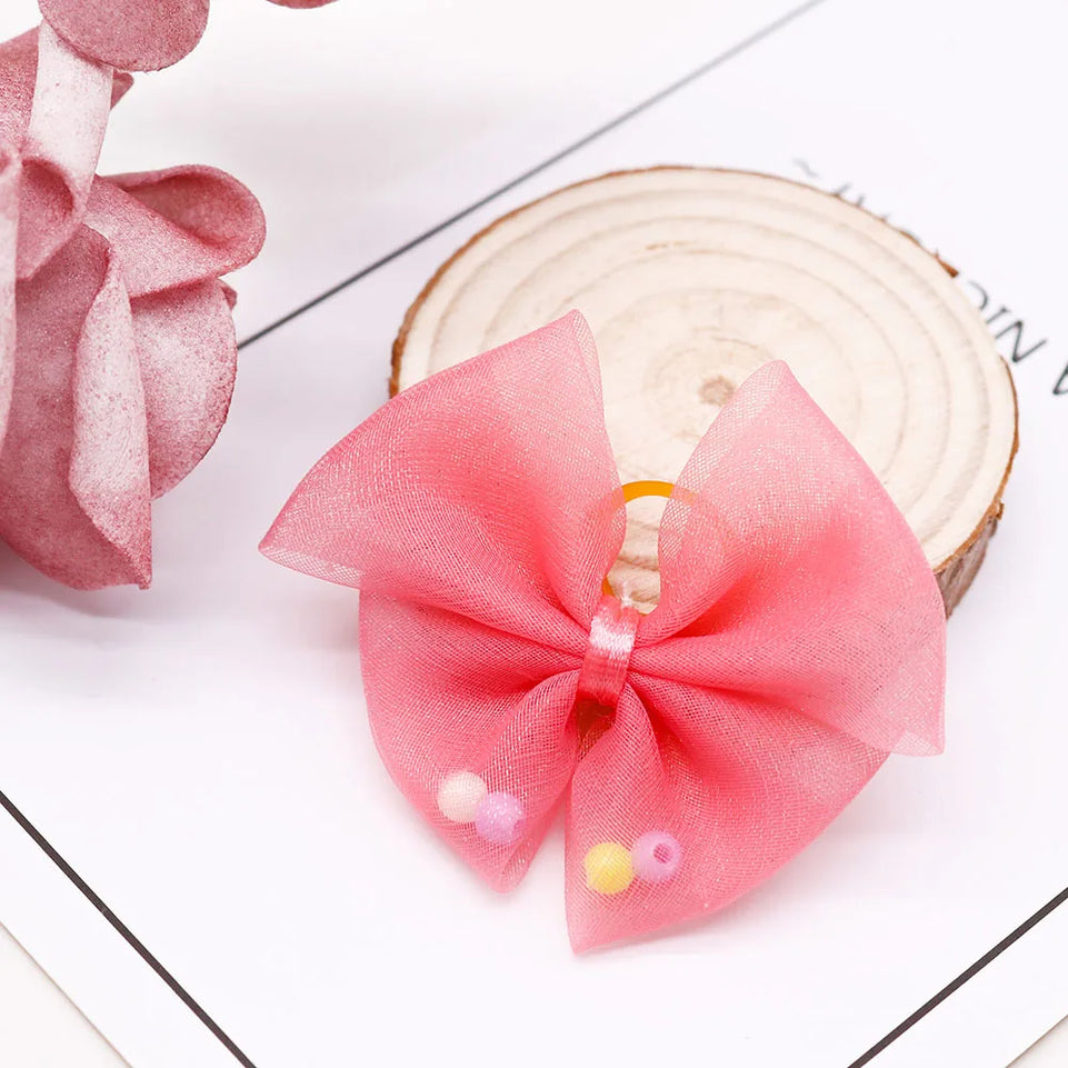 100Pcs Dog Hair Bows Lace Butterfly Grooming Hand-made Puppy Cat Girls Rubber Bands Bows for Dogs Pet Hair Accessories Supplier