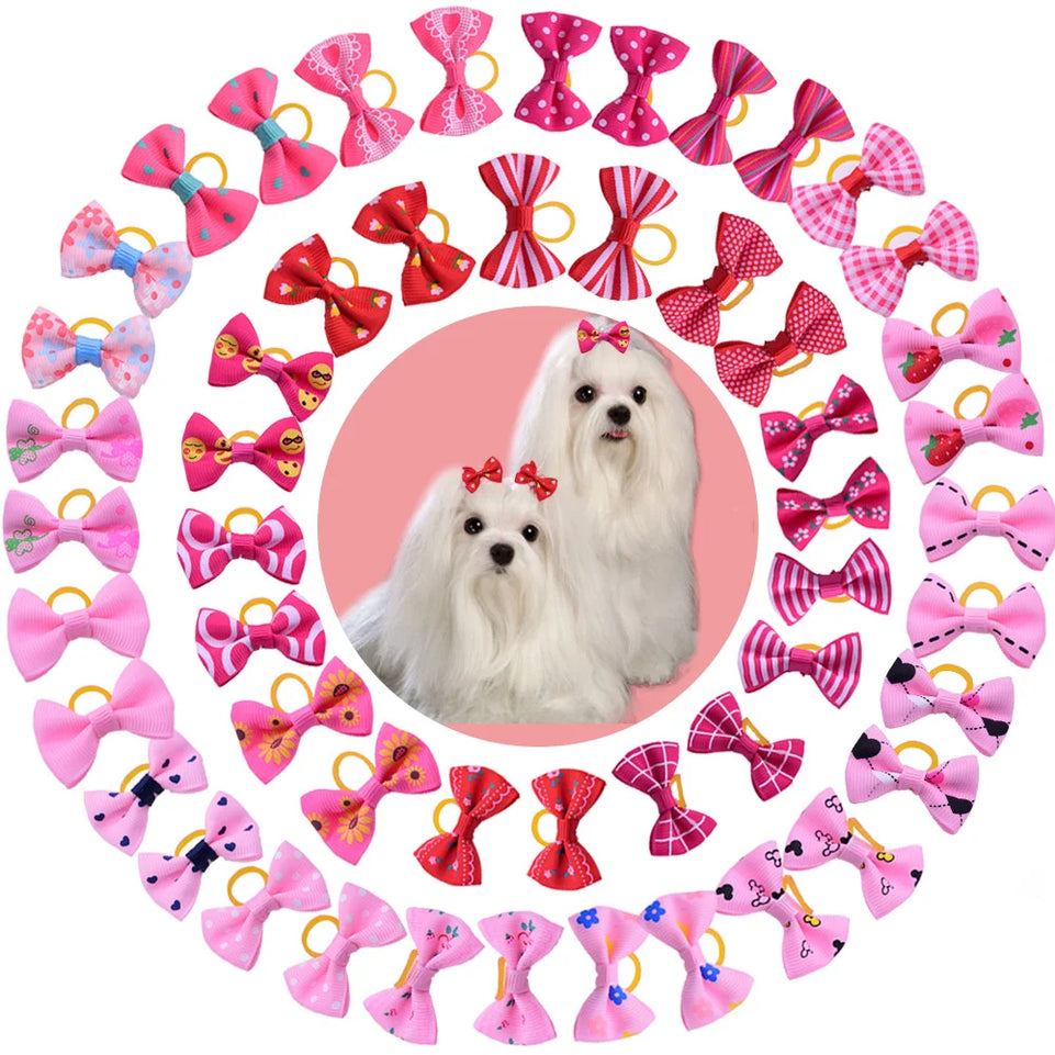 100pcs Dog Grooming Bows Pink Red rose pink Cat Pet hair bows Princess girls hair accessories Pet Dog Bowknot Rubber bands