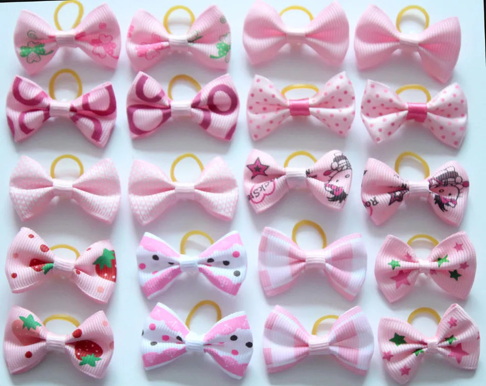 100pcs Dog Grooming Bows Pink Red rose pink Cat Pet hair bows Princess girls hair accessories Pet Dog Bowknot Rubber bands