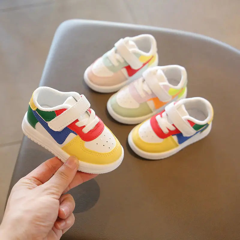 2024 new white shoes breathable baby boys' walking shoes color blocked baby girls' soft soled baby shoes baby shoes boy