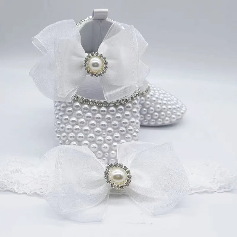Dollbling Baby Diamonds and Pearls Custom Baby Girl Pearl Rhinestone Birthday Baptism Fancy Shoes Baby Shower Easter