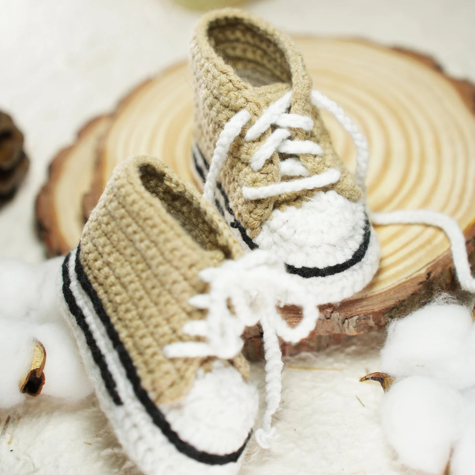Hand woven baby yarn shoes, baby shoes, lace up sneakers, baby gift shoes, handmade baby boots