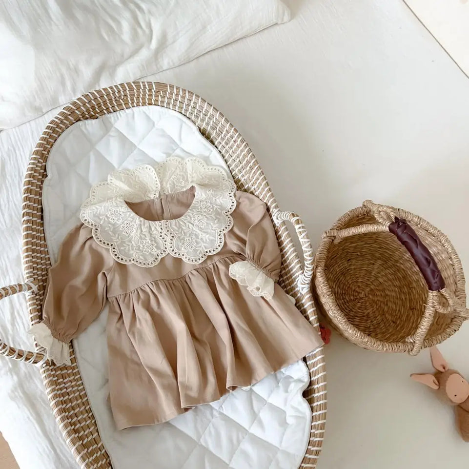 2025 Spring Autumn Girls Dress Baby Clothing Khaki Kids Birthday Dresses for Girls Princess Outdoor Dress Baby Dress