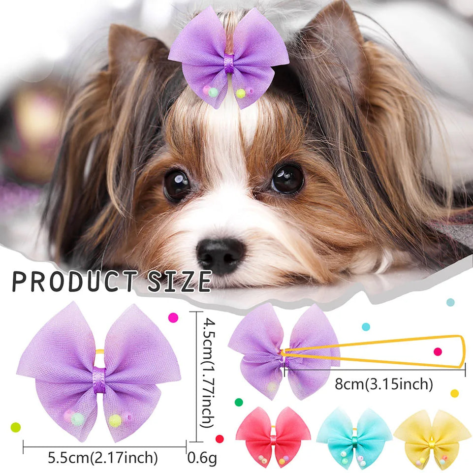 100Pcs Dog Hair Bows Lace Butterfly Grooming Hand-made Puppy Cat Girls Rubber Bands Bows for Dogs Pet Hair Accessories Supplier